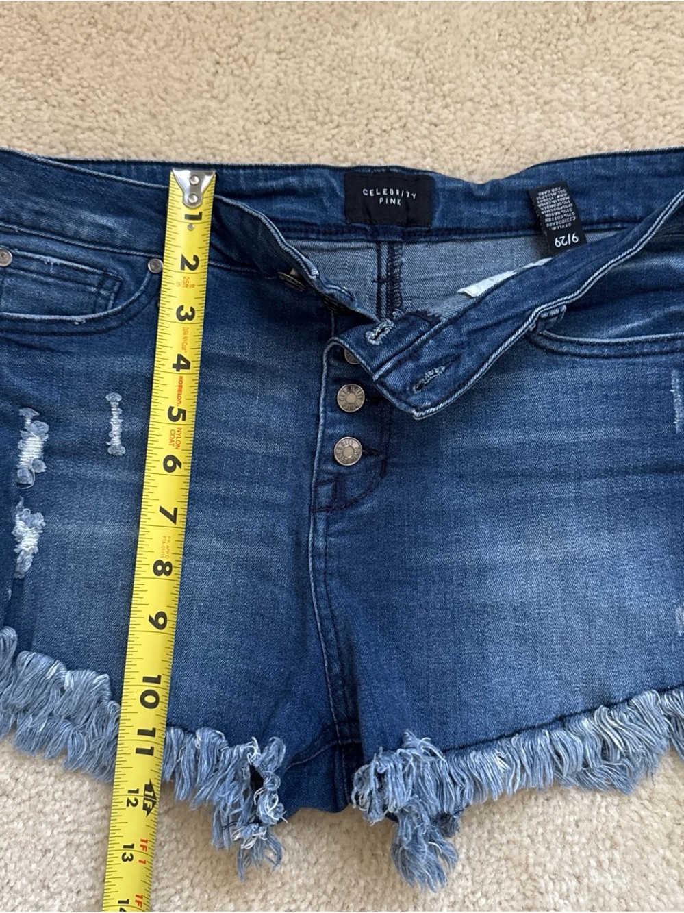 Celebrity Pink Dark Blue Distressed Denim Shorts 9/29 with Frayed Hem